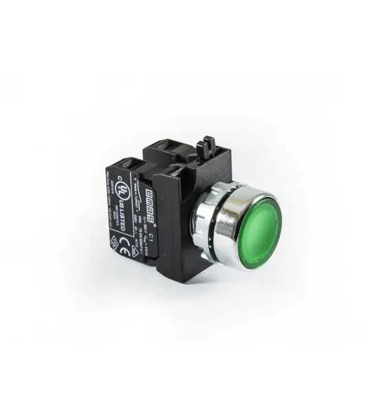Emas CM Seriyası Metal 1NO-1NC Yaylı Düz Yaşıl 22 mm Buton — CM102DY