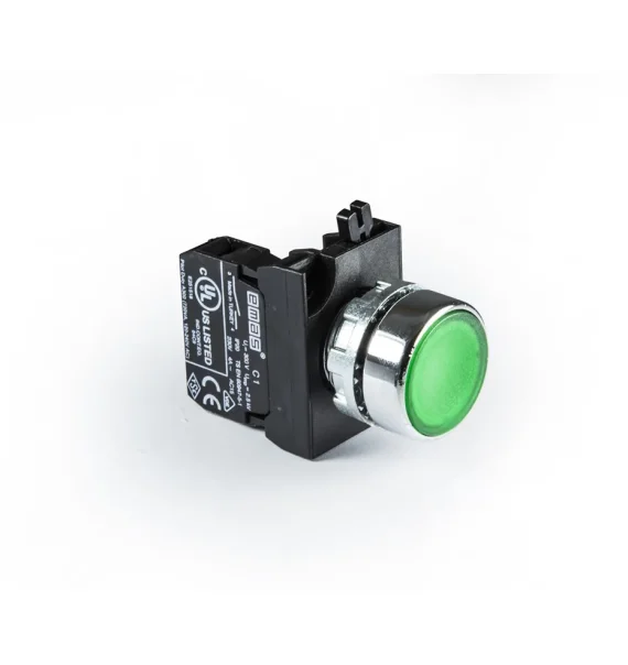 Emas CM Seriyası Metal 1NO Yaylı Düz Yaşıl 22 mm Buton — CM100DY