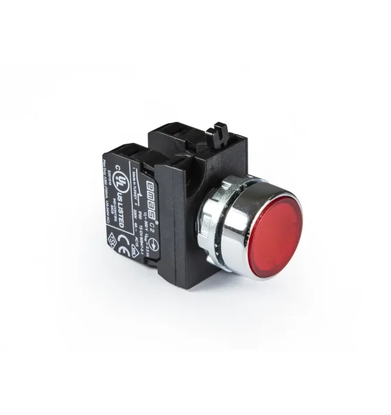 Emas CM Seriyası Metal 2NC Yaylı Düz Qırmızı 22 mm Buton — CM202DK