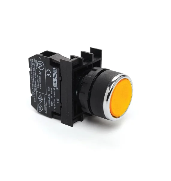 Emas B Seriyası Plastik Yaylı Düz Sarı 22 mm Buton — B100DS