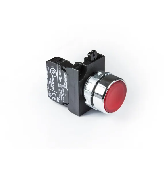 Emas CM Seriyası Metal 1NO Yaylı Düz Qırmızı 22 mm Buton — CM100DK