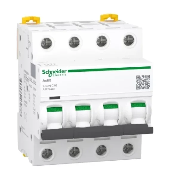 Schneider Electric Acti9 iC60N Miniatür Avtomat – 4P, 40A, C əyri, 6000A (IEC/EN 60898-1), 10kA (IEC/EN 60947-2) (A9F74440)