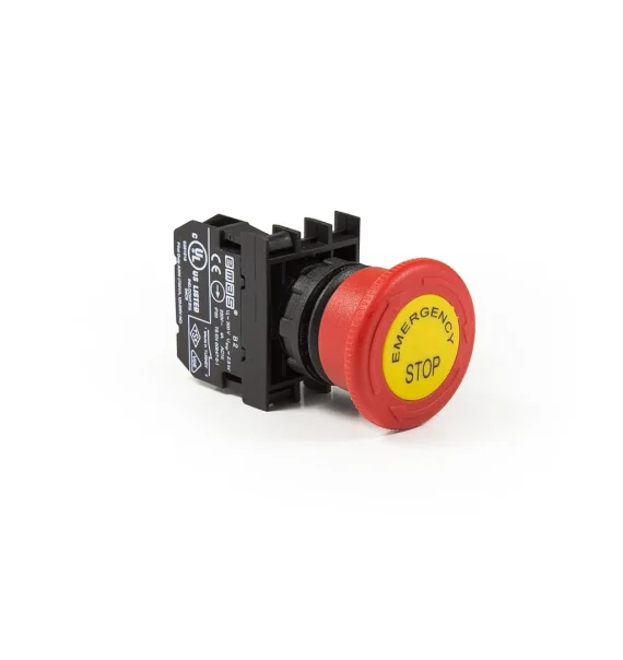Emas B Seriyası Plastik 1NC Acil Stop 40 mm Çevirməli Etiketli Qırmızı 22 mm — B200EE