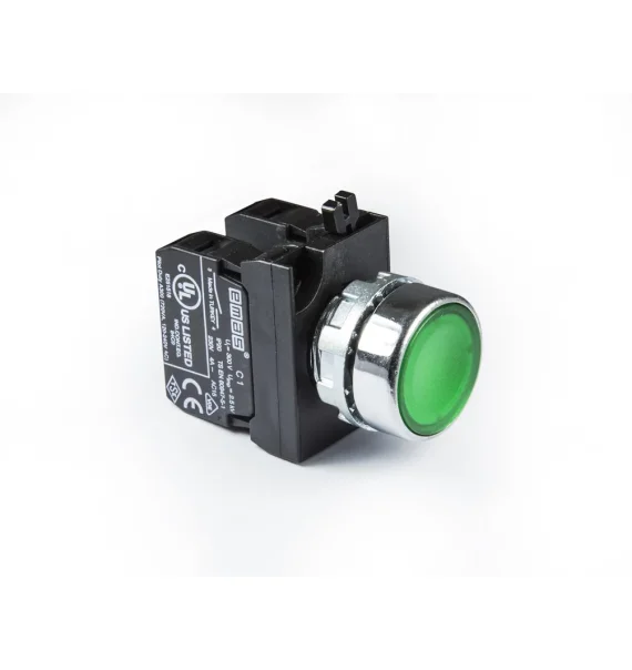 Emas CM Seriyası Metal 2NO Yaylı Düz Yaşıl 22 mm Buton — CM101DY