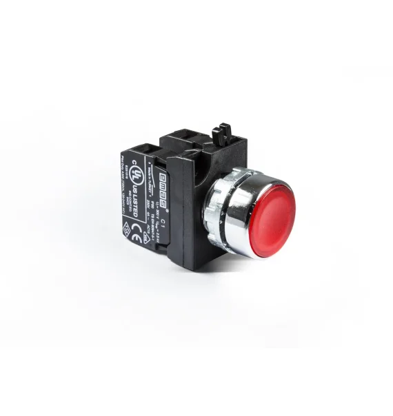 Emas CM Seriyası Metal 1NO-1NC Yaylı Düz Qırmızı 22 mm Buton — CM102DK