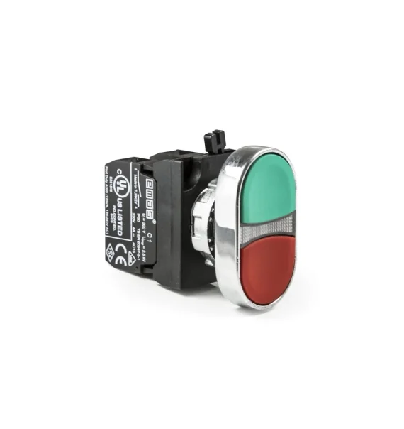 Emas CM Seriyası Metal 1NO-1NC Çiftli Düz Qırmızı-Yaşıl 22 mm Buton — CM102K20KY