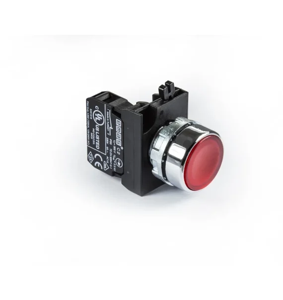 Emas CM Seriyası Metal 1NC Yaylı Düz Qırmızı 22 mm Buton — CM200DK