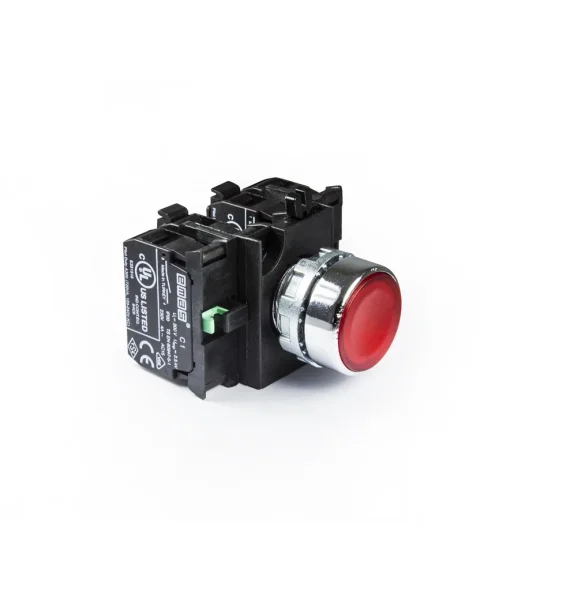 Emas CM Seriyası Metal 2NO+2NC Yaylı Düz Qırmızı 22 mm Buton — CM305DK