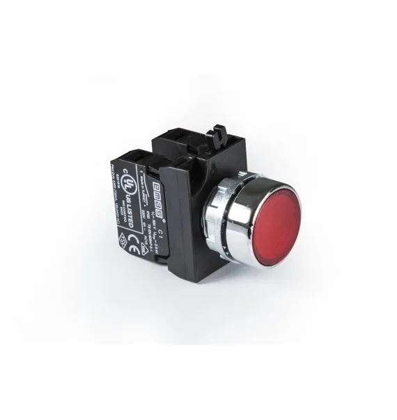 Emas CM Seriyası Metal 2NO Yaylı Düz Qırmızı 22 mm Buton — CM101DK