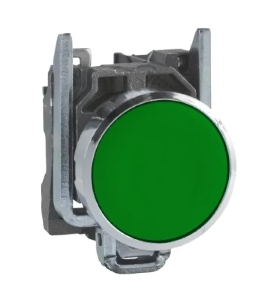 XB4BA31 Metal itələmə düyməsi, yastı, yaşıl, Ø22 mm, yaylı qayıtma, işarəsiz, 1 NO kontakt