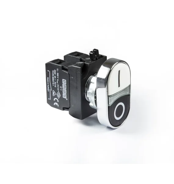 Emas CM Seriyası Metal 1NO-1NC Çiftli Düz Qara-Ağ 22 mm Buton — CM102K20HB