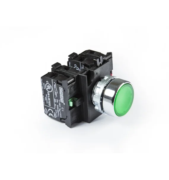 Emas CM Seriyası Metal 2NO+2NC Yaylı Düz Yaşıl 22 mm Buton — CM305DY