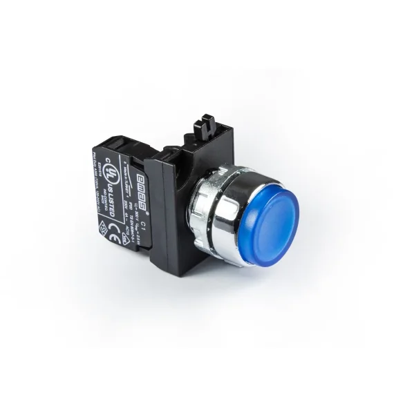 Emas CM Seriyası Metal 1NO Yaylı Çıxıq Mavi 22 mm Buton — CM100HM