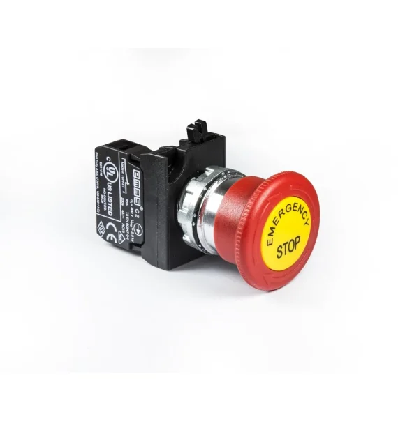 Emas CM Seriyası Metal 1NC Acil-Stop 40 mm Turn-to-Release Etiketli Qırmızı 22 mm Buton — CM200EE