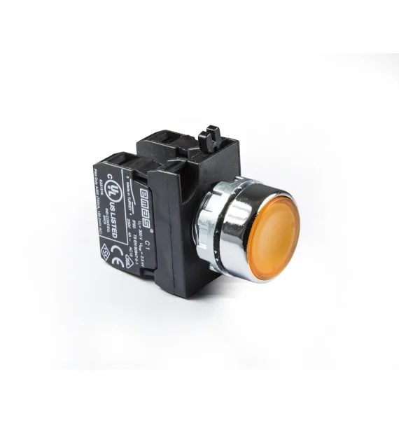 Emas CM Seriyası Metal 1NO-1NC Yaylı Düz Sarı 22 mm Buton — CM102DS