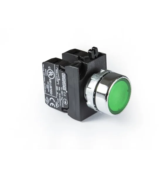 Emas CM Seriyası Metal 2NC Yaylı Düz Yaşıl 22 mm Buton — CM202DY