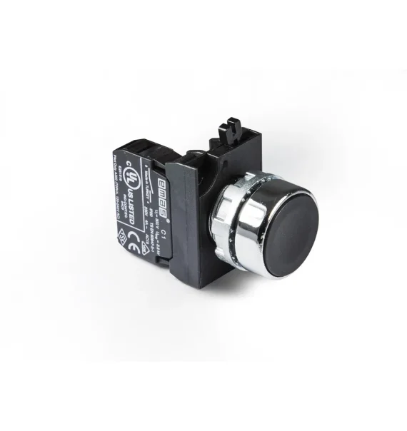 Emas CM Seriyası Metal 1NO Yaylı Düz Qara 22 mm Buton — CM100DH