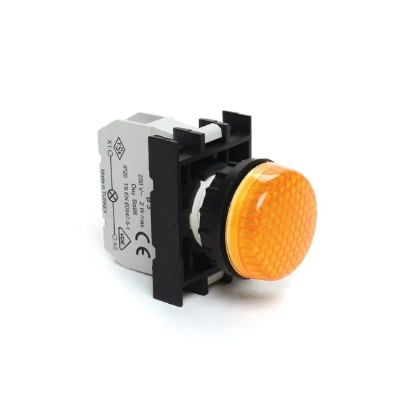 Emas B Seriyası Plastik LED’li 12-30V AC/DC Sarı 22 mm Siqnal Lampası